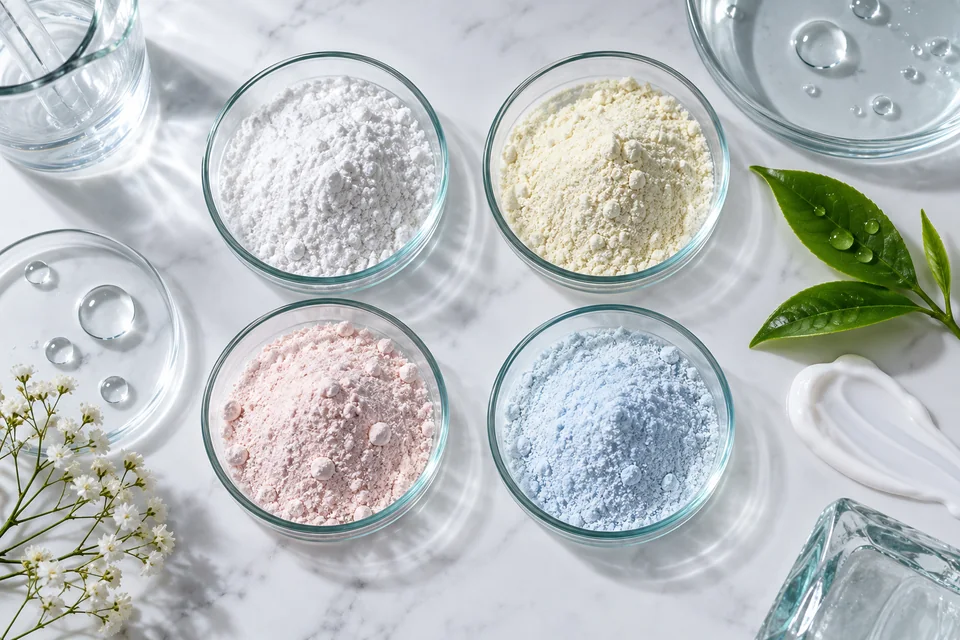 Functional cosmetic powder samples for different formulation goals