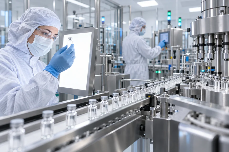 Commercial vial production with in-process quality inspection
